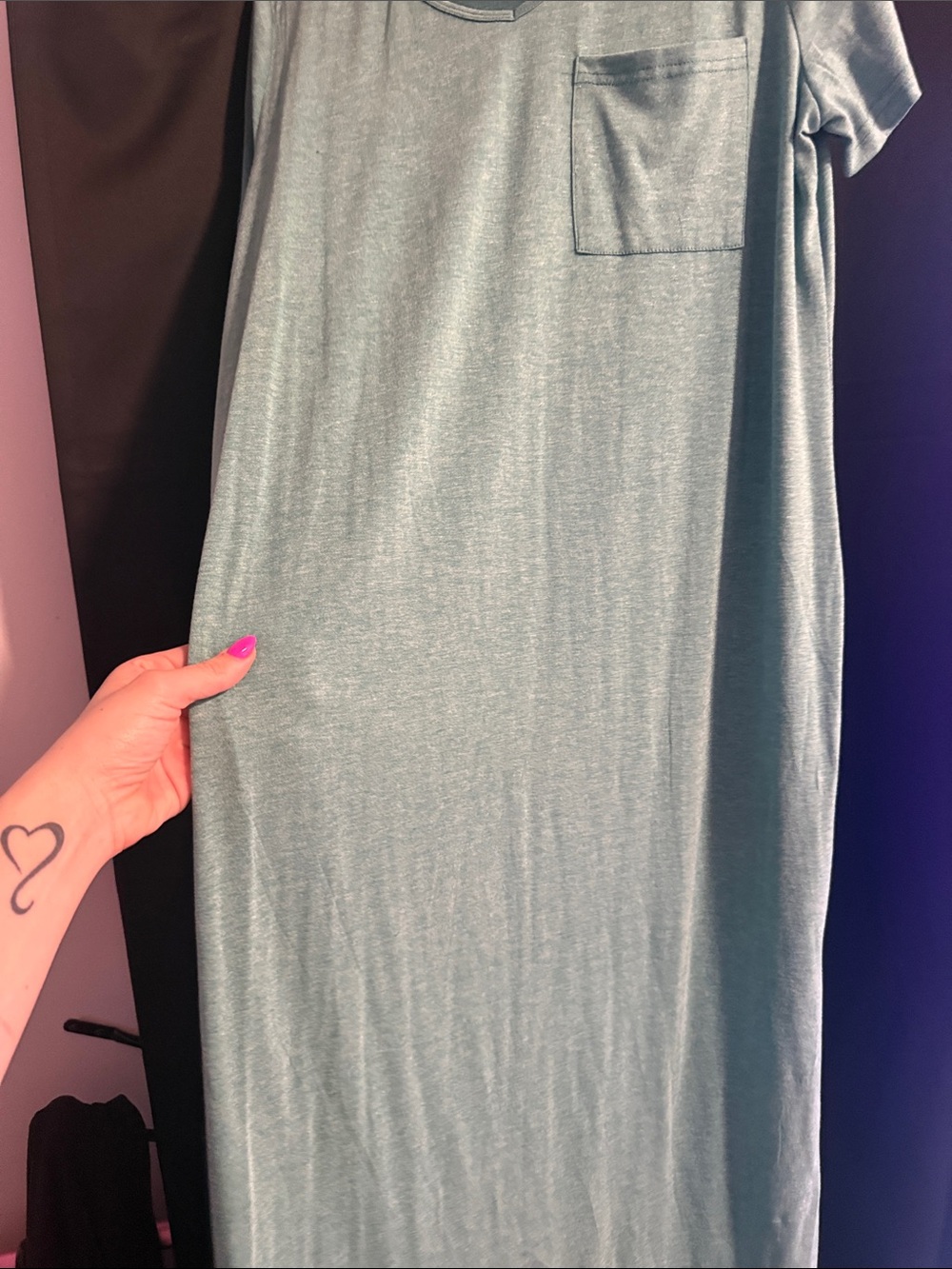 Women's V-Neck Short Sleeve T-Shirt Dress- Green - Picture 3 of 6